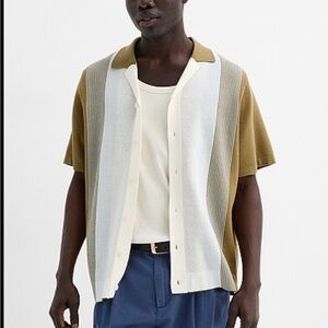 NWT Frank And Oak Olive/Cream /Blue Men's Camp Shirt 100%cotton pit2pit 24” L29”